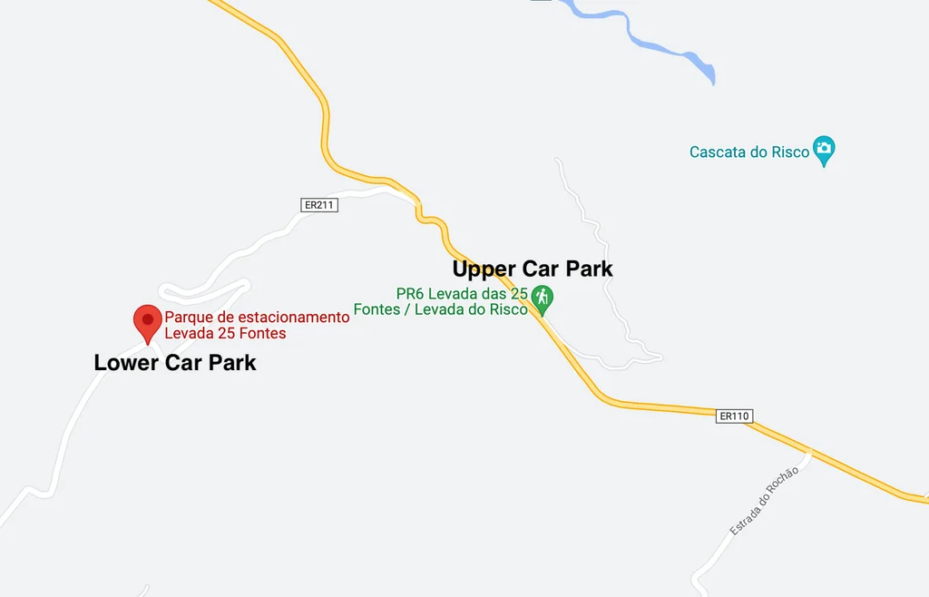 Upper and lower car parks on map