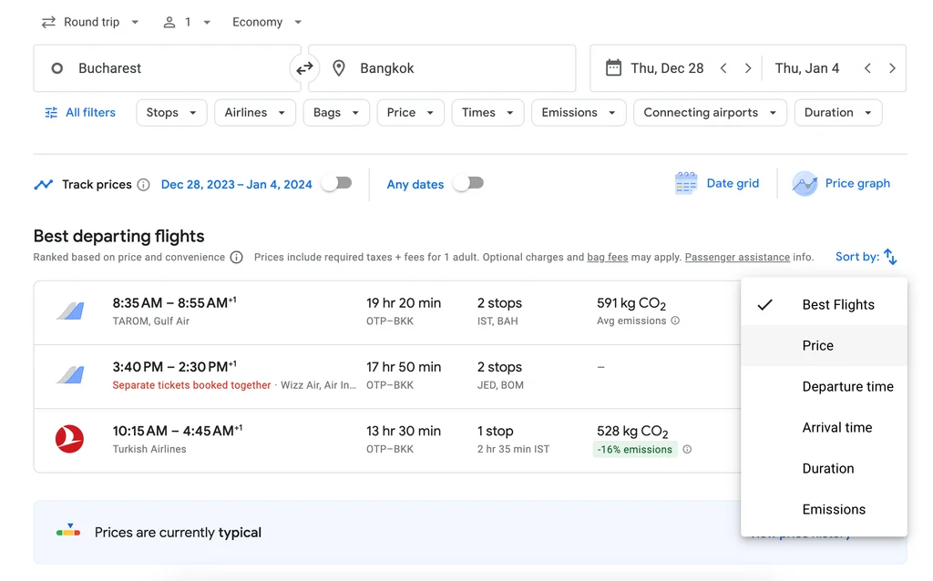 How to Sort Google Flights Results