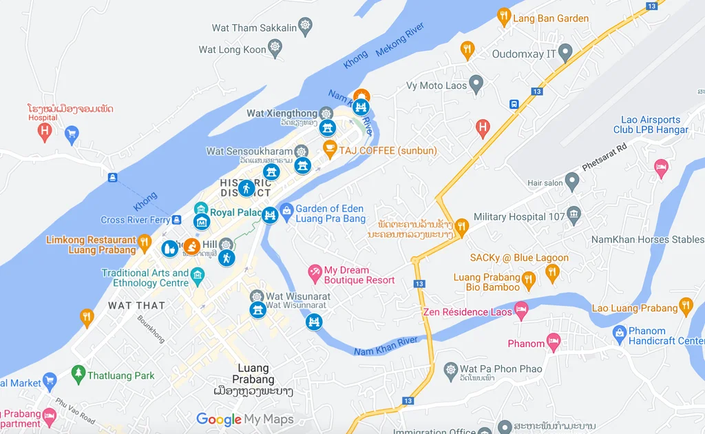 Luang Prabang, Laos Travel Map
