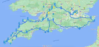 Souther England Road Trip Itinerary Map, United Kingdom